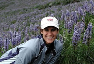 Annette on volcano with flowers